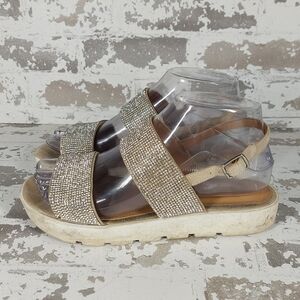 Aldo Eowenna Silver Glitter Strappy Ankle Strap Platform Sandals V173